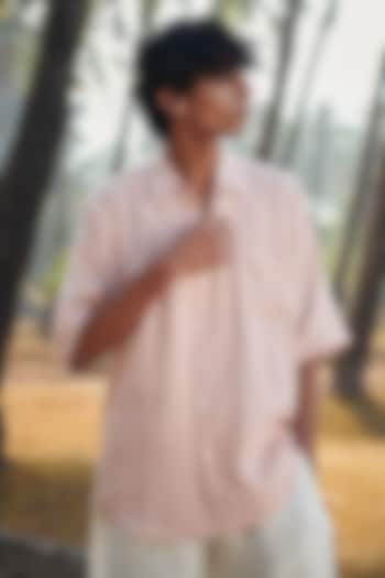 Pastel Pink Pure Linen Shirt by Saphed Men