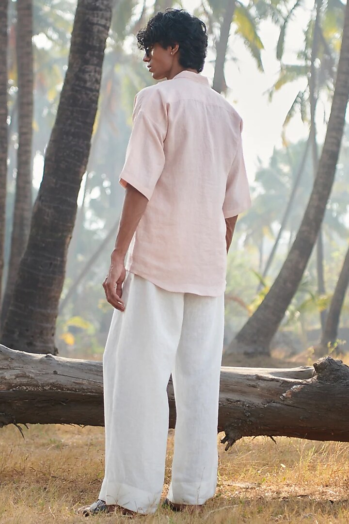 Pastel Pink Pure Linen Party Wear Shirt by Saphed Men at Pernia's Pop Up Shop