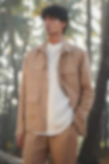 Light Brown Pure Linen Oversized Party Wear Shirt by Saphed Men at Pernia's Pop Up Shop