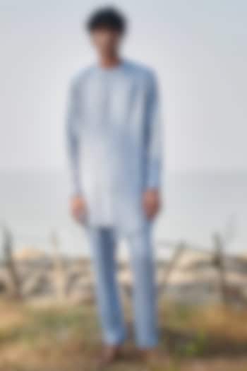 Sky Blue Pure Linen Kurta Set by Saphed Men at Pernia's Pop Up Shop