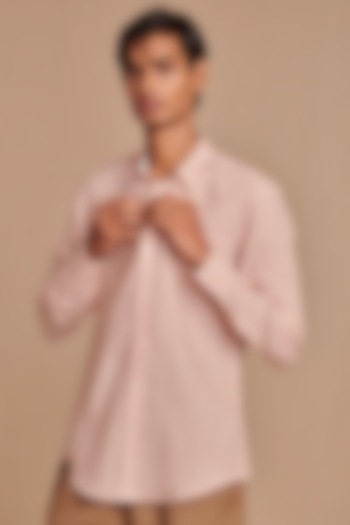 Blush Pink Pure Linen Shirt by Saphed Men