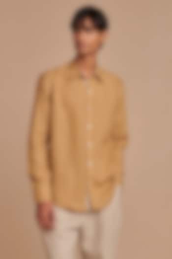 Dark Beige Pure Linen Shirt by Saphed Men