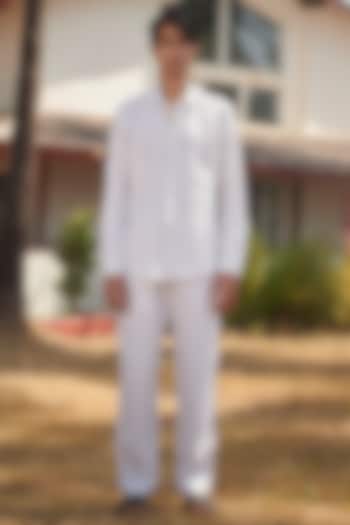 Off-White Pure Linen Shirt by Saphed Men