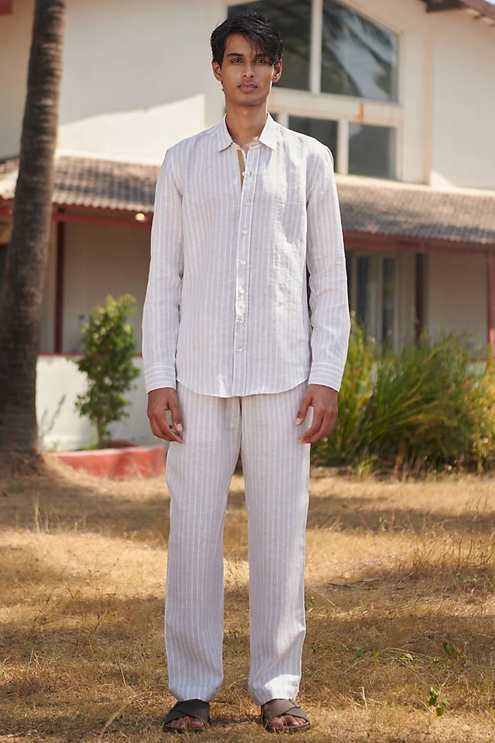 Off-White Pure Linen Shirt by Saphed Men