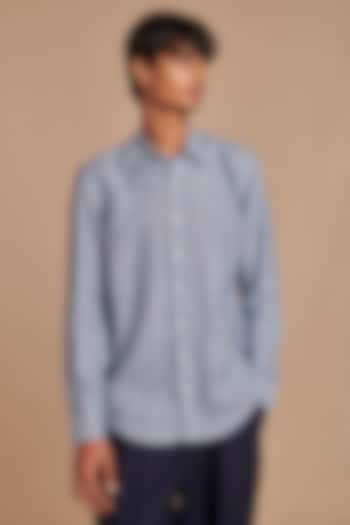Sky Blue Pure Linen Shirt by Saphed Men