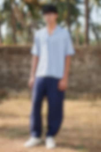 Sky Blue Pure Linen Popover Shirt by Saphed Men