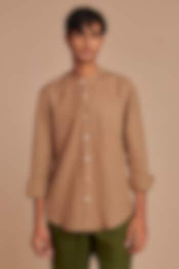 Mouse Light Brown Pure Linen Party Wear Shirt by Saphed Men at Pernia's Pop Up Shop