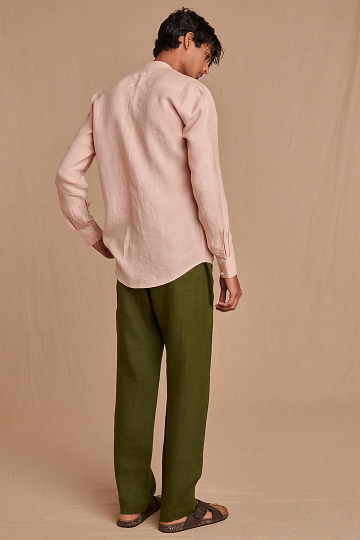 Pastel Pink Pure Linen Party Wear Shirt by Saphed Men at Pernia's Pop Up Shop