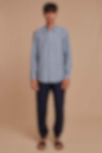 Navy Blue Pure Linen Weaved Joggers by Saphed Men at Pernia's Pop Up Shop