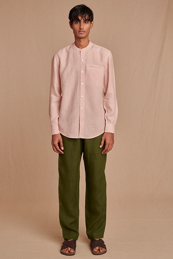 Safari Green Pure Linen Pants by Saphed Men