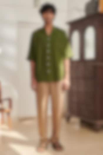 Light Brown Pure Linen Pants by Saphed Men