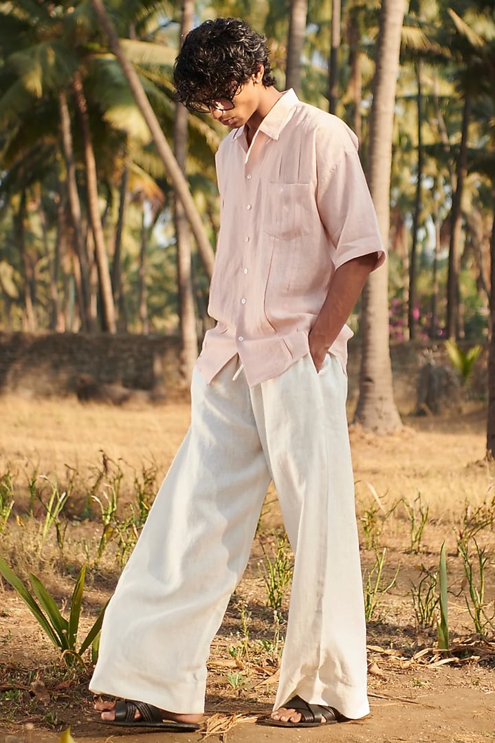 Taj White Pure Linen Pyjama Pants by Saphed Men