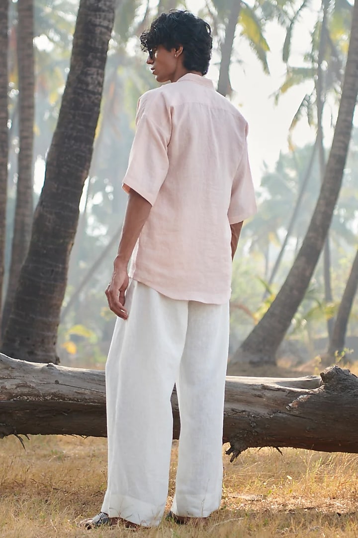 Taj White Pure Linen Pyjama Pants by Saphed Men at Pernia's Pop Up Shop