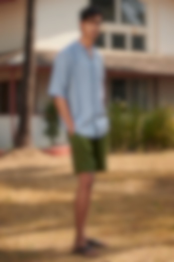 Safari Green Pure Linen Shorts by Saphed Men