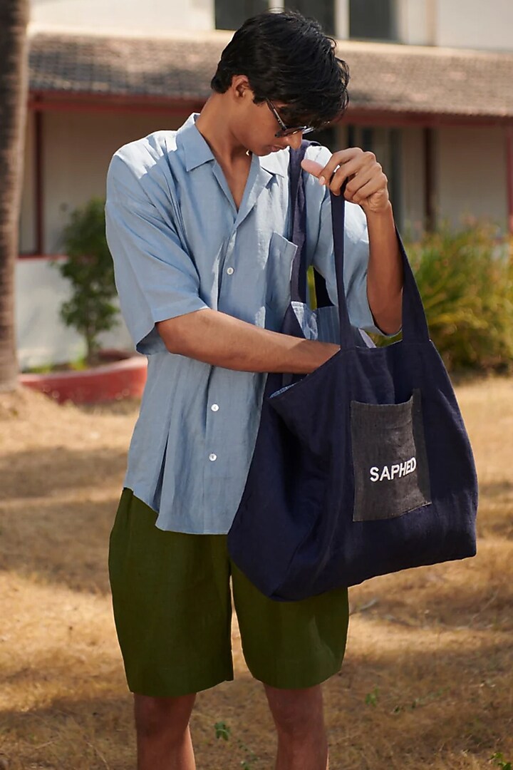 Safari Green Pure Linen Shorts by Saphed Men at Pernia's Pop Up Shop