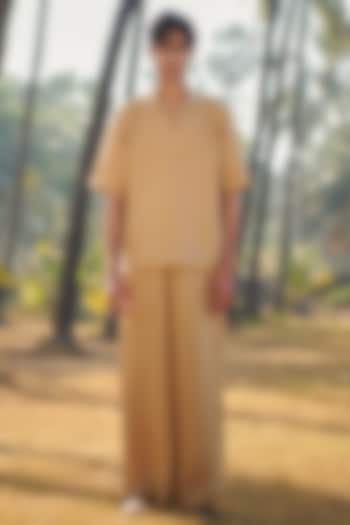 Dark Beige Pure Linen Pyjama Pants by Saphed Men