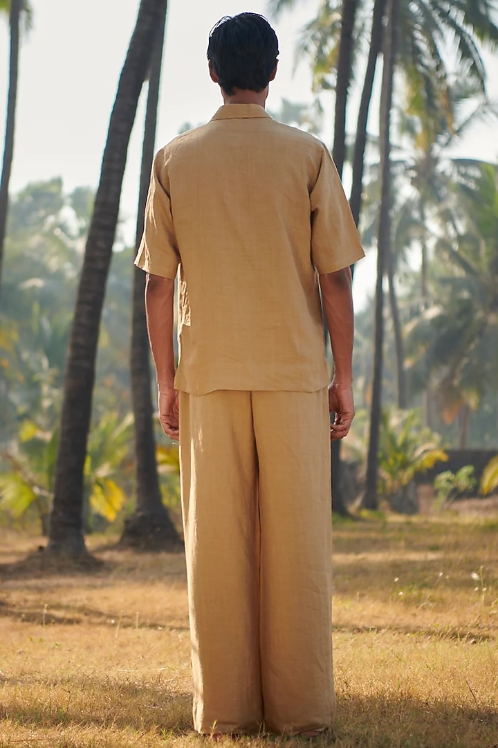 Dark Beige Pure Linen Pyjama Pants by Saphed Men at Pernia's Pop Up Shop