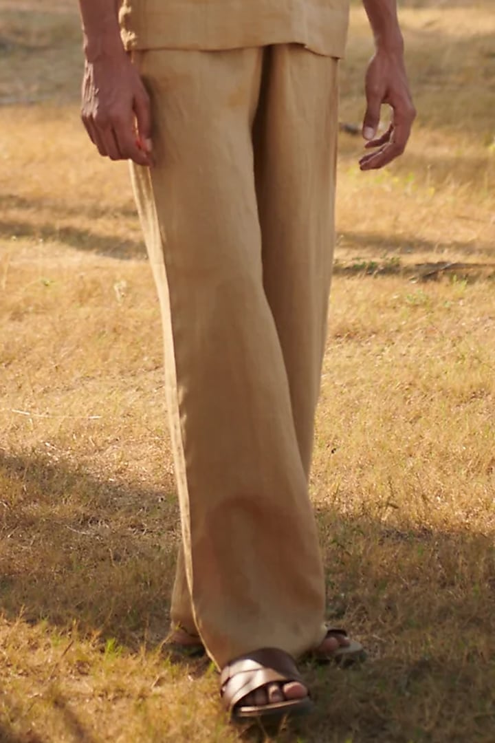 Dark Beige Pure Linen Pyjama Pants by Saphed Men at Pernia's Pop Up Shop