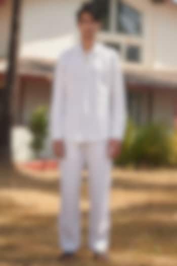 Off-White Pure Linen Pyjama Pants by Saphed Men