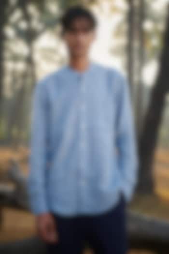 Sky Blue Pure Linen Party Wear Shirt by Saphed Men at Pernia's Pop Up Shop