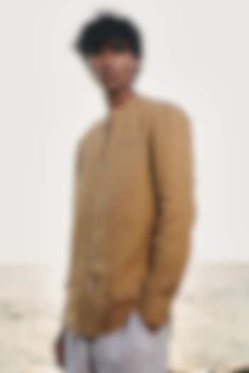 Dark Beige Pure Linen Party Wear Shirt by Saphed Men at Pernia's Pop Up Shop