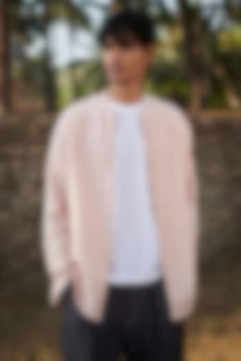 Pastel Pink Pure Linen Party Wear Shirt by Saphed Men at Pernia's Pop Up Shop