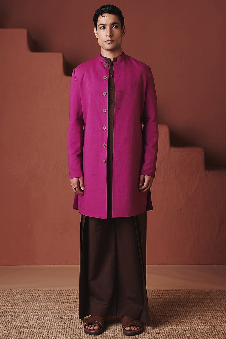 Orchid Purple Cotton Linen Jacket by Saphed Men at Pernia's Pop Up Shop