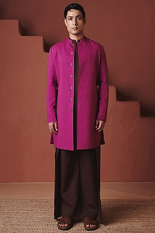 Orchid Purple Cotton Linen Jacket by Saphed Men