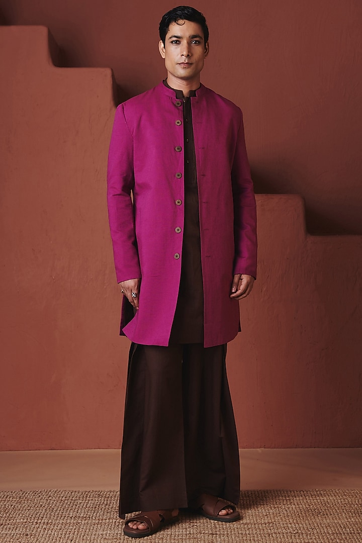 Orchid Purple Cotton Linen Jacket by Saphed Men at Pernia's Pop Up Shop