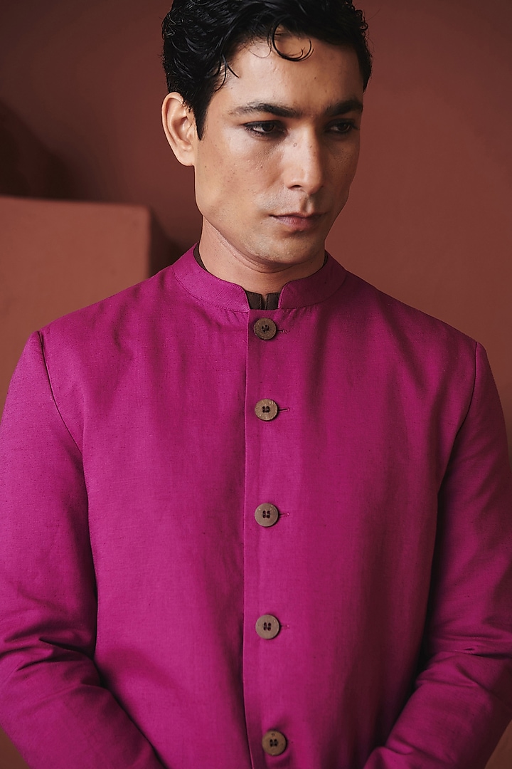 Orchid Purple Cotton Linen Jacket by Saphed Men at Pernia's Pop Up Shop