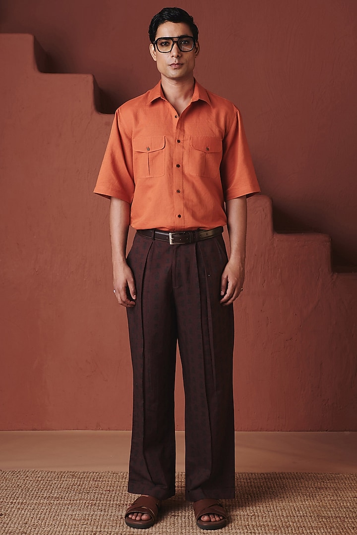 Coffee Brown Cotton Linen Baggy Pants by Saphed Men at Pernia's Pop Up Shop