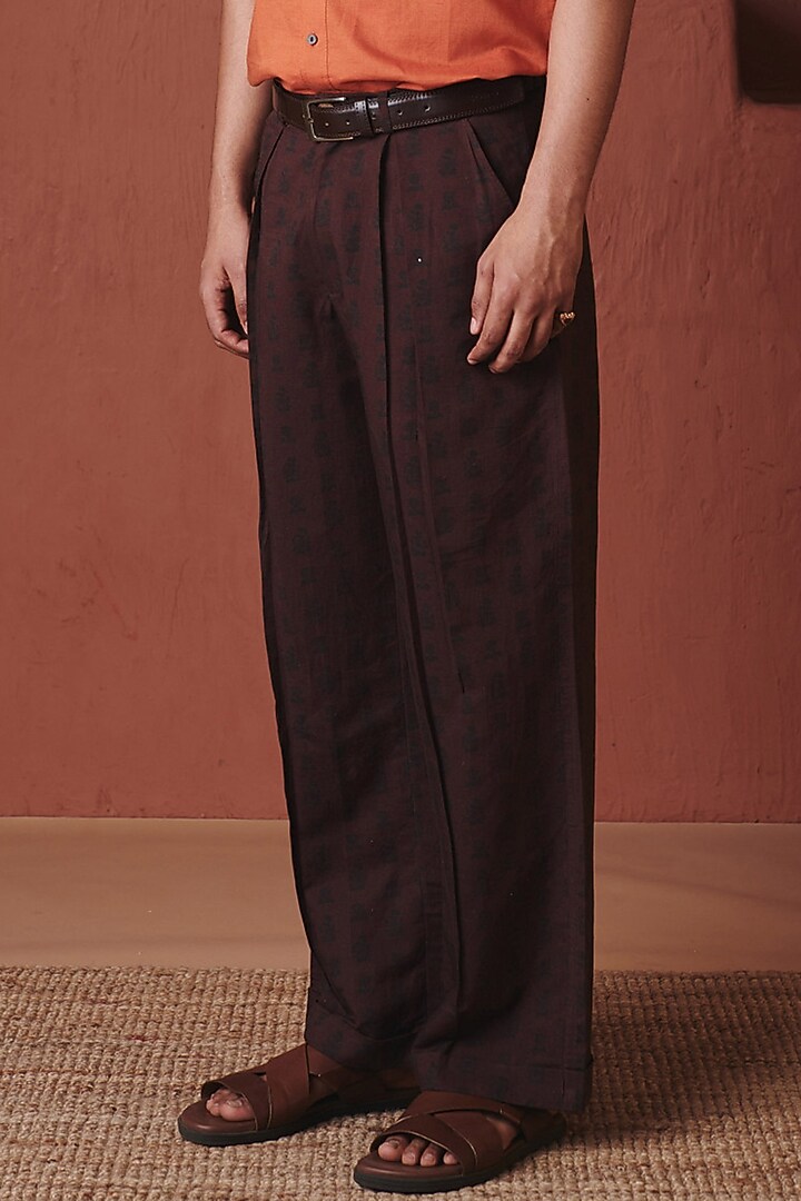 Coffee Brown Cotton Linen Baggy Pants by Saphed Men at Pernia's Pop Up Shop