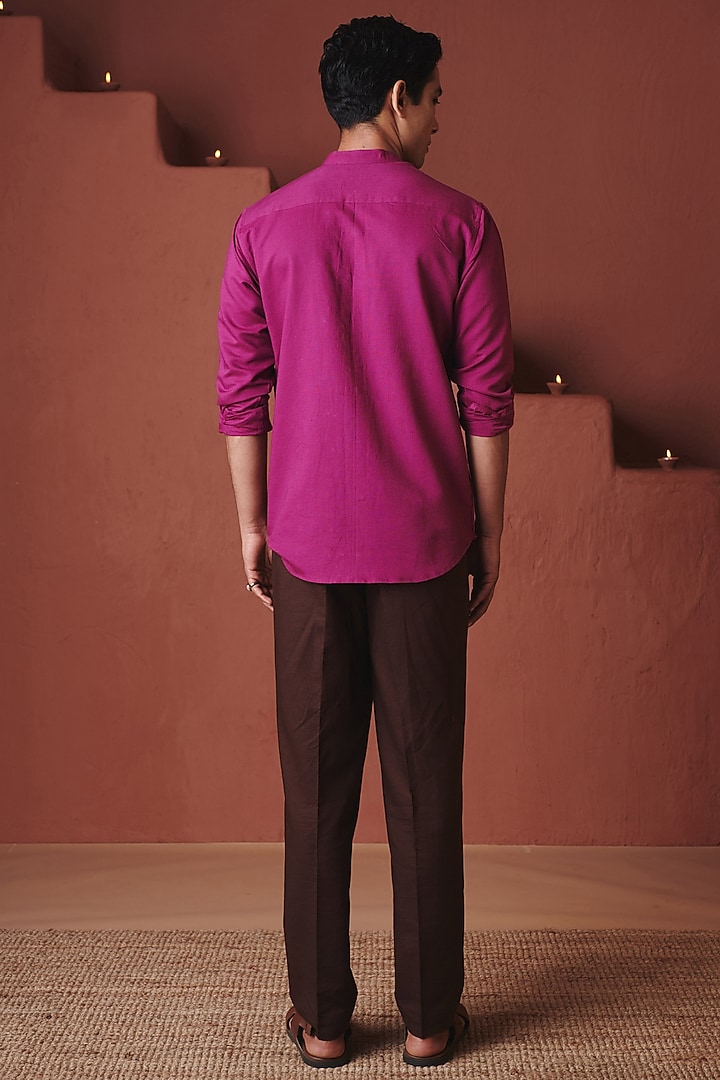 Orchid Purple Cotton Linen Floral Embroidered Party Wear Shirt by Saphed Men at Pernia's Pop Up Shop