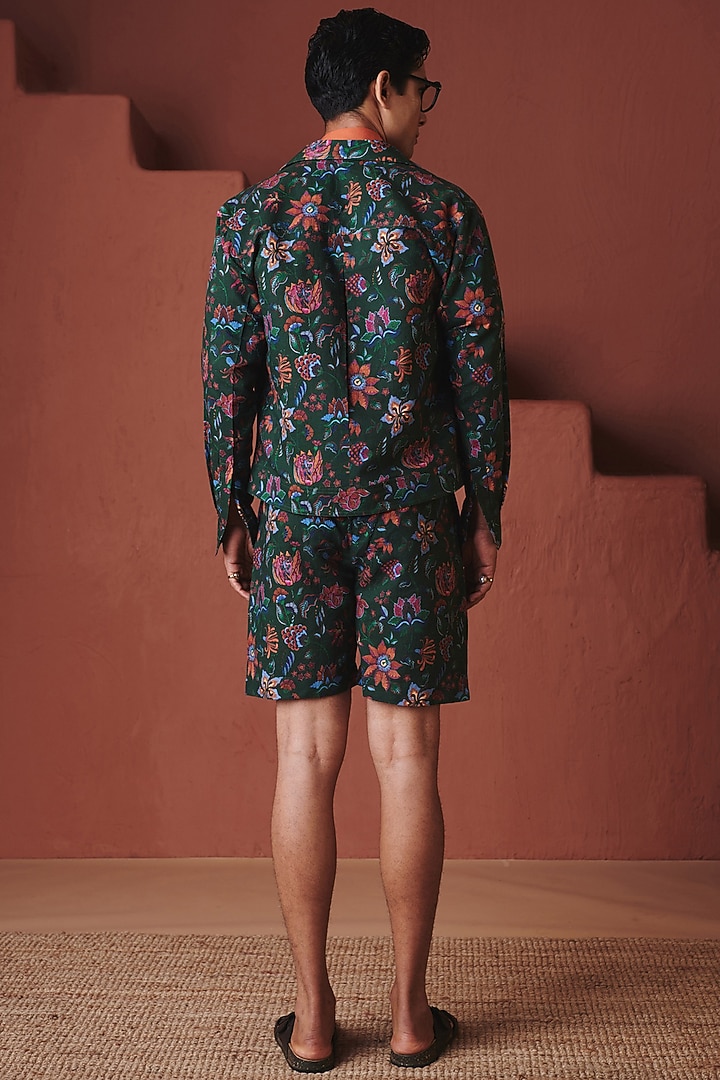 Dark Green Cotton Linen Co-Ord Set by Saphed Men at Pernia's Pop Up Shop