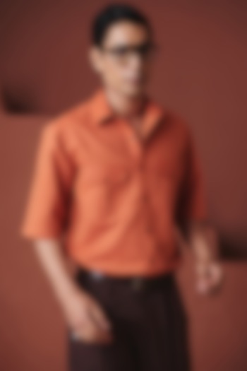 Marigold Orange Cotton Linen Summer Shirt by Saphed Men at Pernia's Pop Up Shop