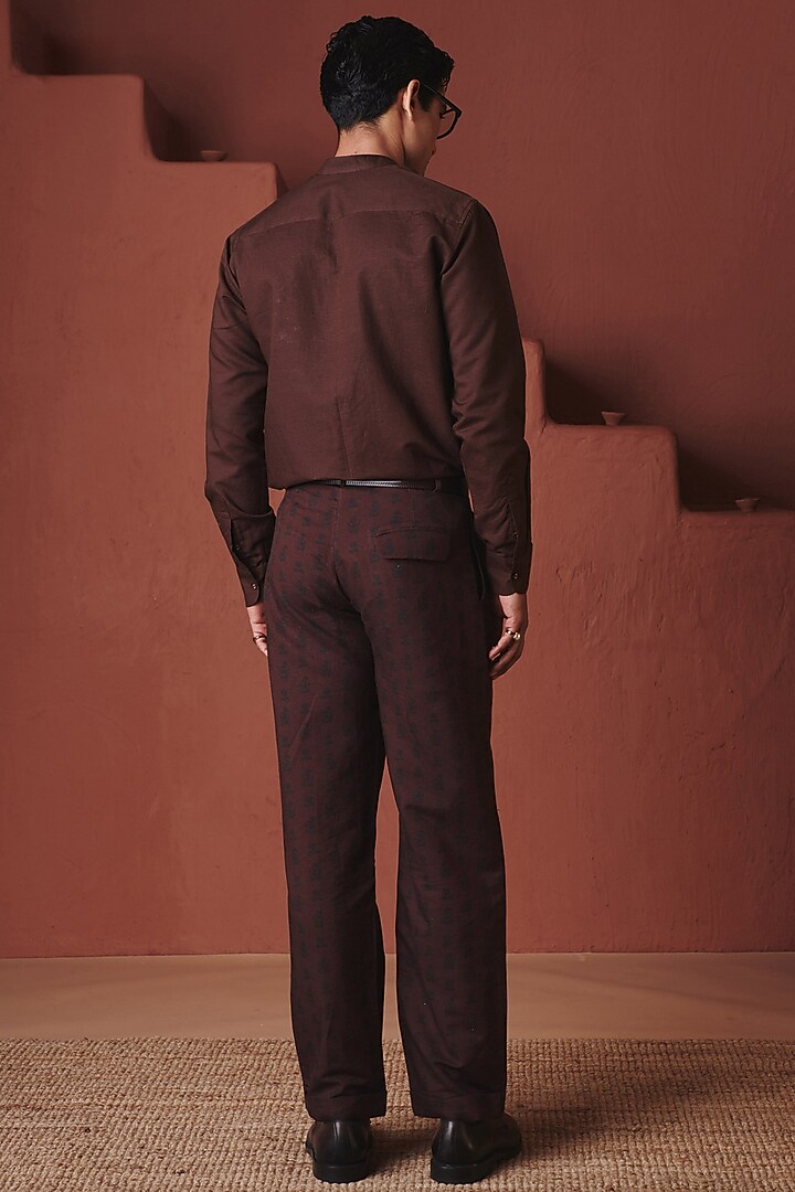 Coffee Brown Cotton Linen Floral Embroidered Party Wear Shirt by Saphed Men at Pernia's Pop Up Shop