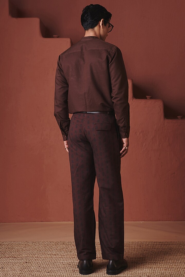 Coffee Brown Cotton Linen Tapered Pants by Saphed Men at Pernia's Pop Up Shop