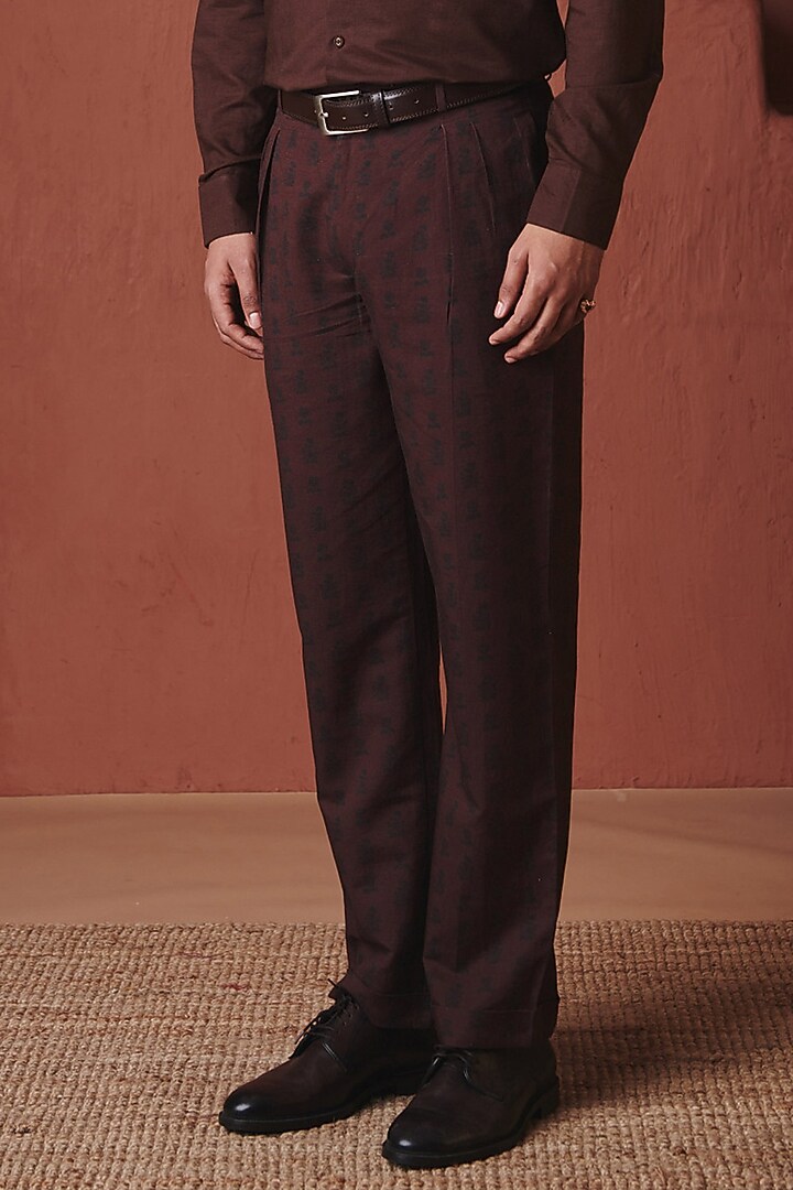 Coffee Brown Cotton Linen Tapered Pants by Saphed Men at Pernia's Pop Up Shop