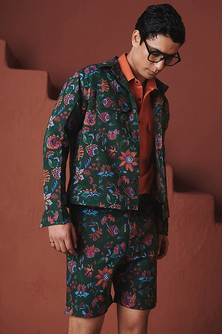 Paan Green Cotton Linen Party Wear Shirt by Saphed Men at Pernia's Pop Up Shop