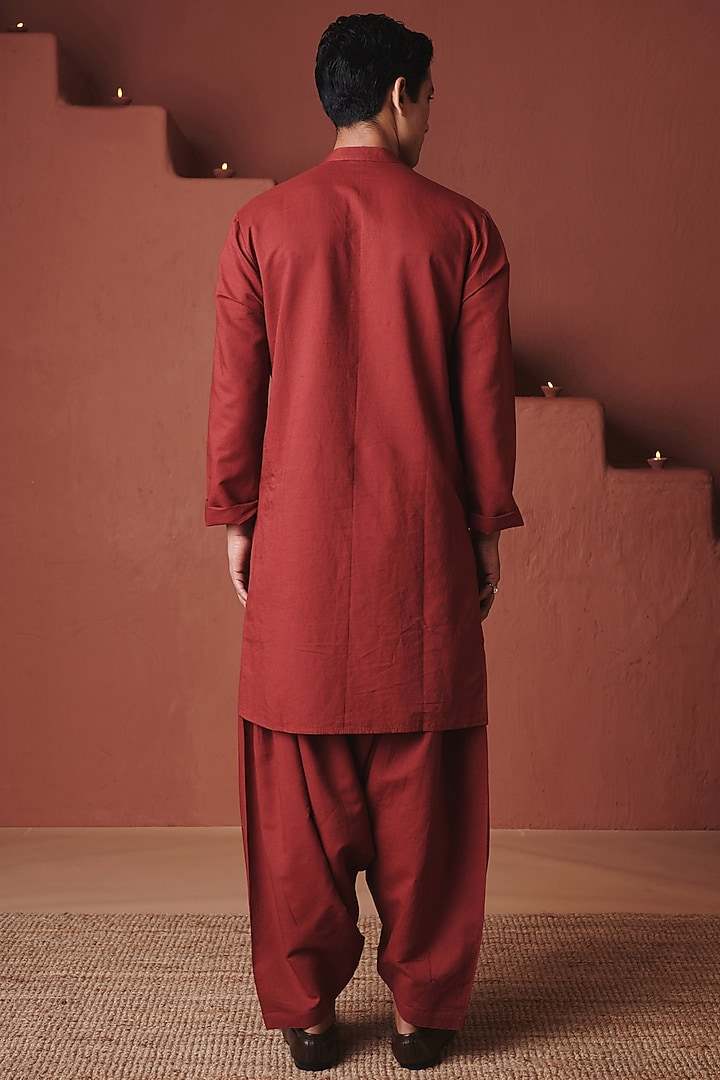 Brick Red Cotton Linen Dhoti by Saphed Men at Pernia's Pop Up Shop