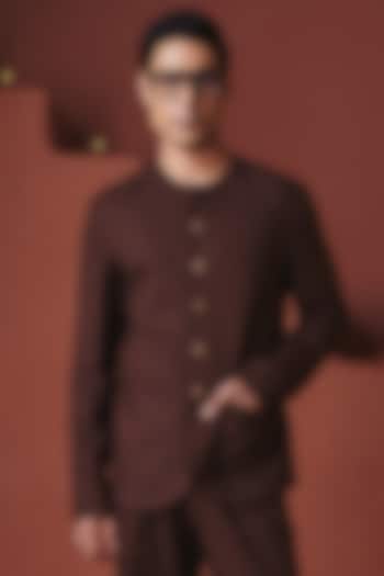 Coffee Brown Cotton Linen Bandhgala by Saphed Men at Pernia's Pop Up Shop