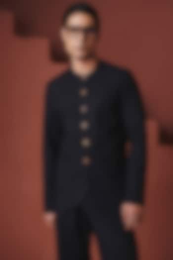 Carbon Cotton Linen Bandhgala by Saphed Men at Pernia's Pop Up Shop