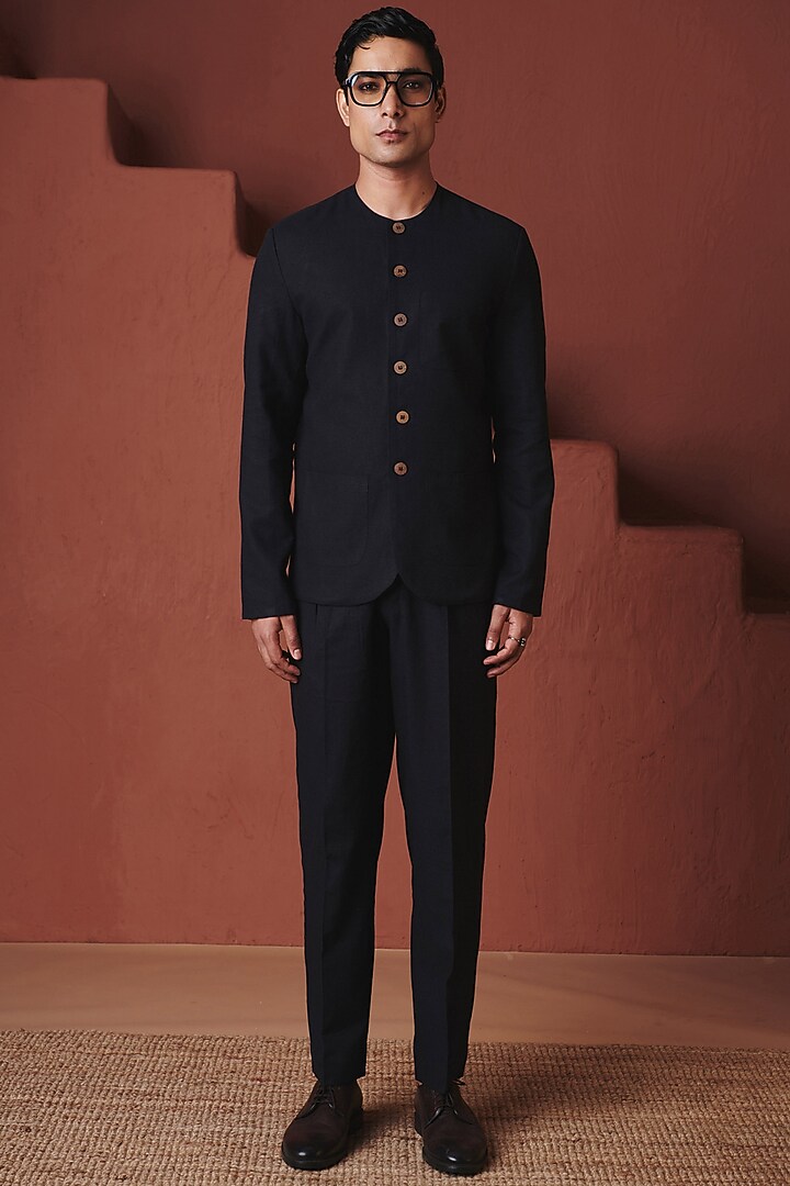 Carbon Cotton Linen Trousers by Saphed Men at Pernia's Pop Up Shop