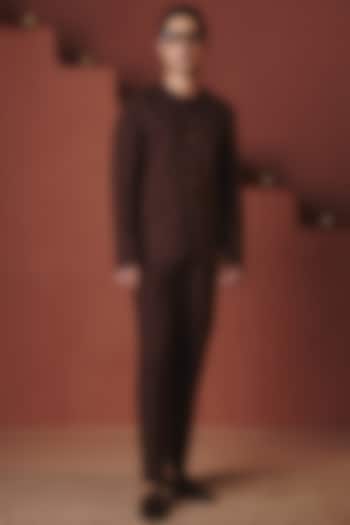 Coffee Brown Cotton Linen Trousers by Saphed Men at Pernia's Pop Up Shop