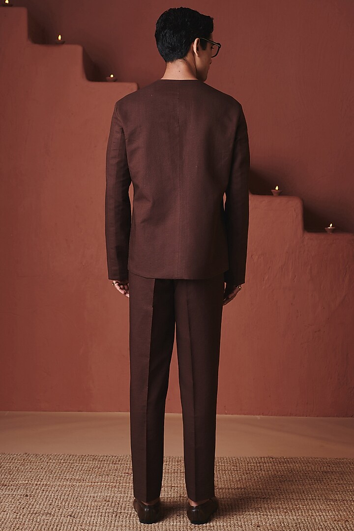 Coffee Brown Cotton Linen Trousers by Saphed Men at Pernia's Pop Up Shop