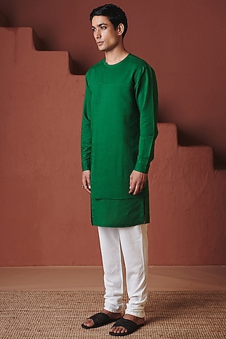 Vanilla White Cotton Linen Churidar by Saphed Men