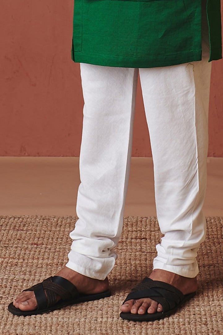 Vanilla White Cotton Linen Churidar by Saphed Men at Pernia's Pop Up Shop