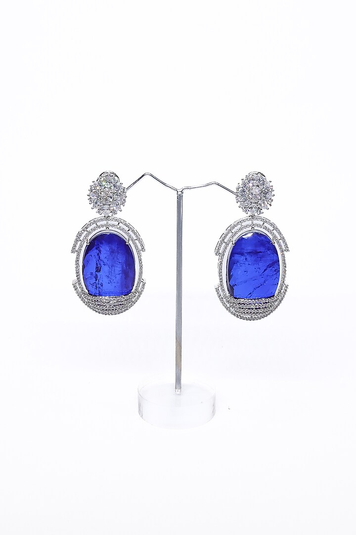 White Finish Blue Synthetic Stone Enameled Dangler Earrings by Saptam jewels at Pernia's Pop Up Shop