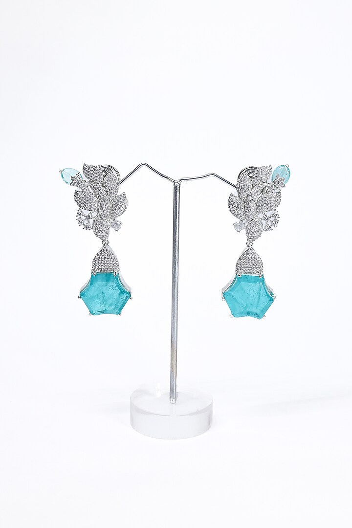 White Finish Blue Synthetic Stone Enameled Dangler Earrings by Saptam jewels at Pernia's Pop Up Shop