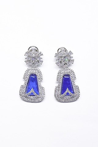 White Finish Blue Synthetic Stone Enameled Dangler Earrings by Saptam jewels